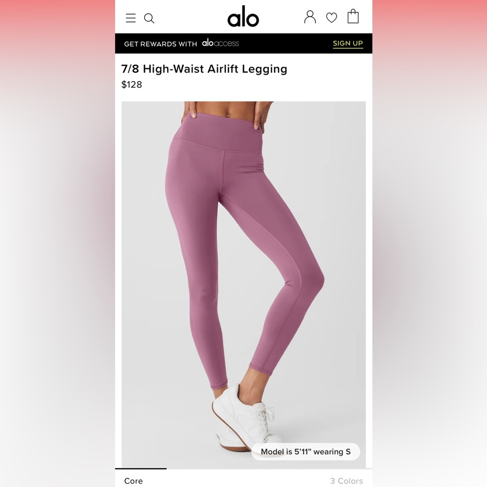 Alo Yoga 7/8 High-Waist Airlift Legging in Soft Mulberry sz s
